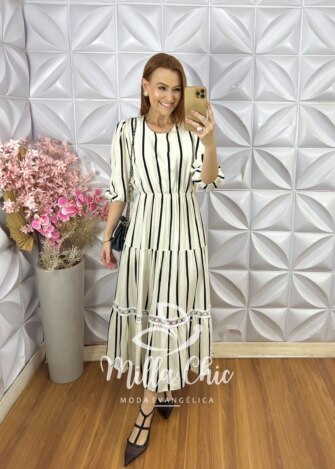 Vestido Eleonora em Viscolinho P&B - Milla Chic