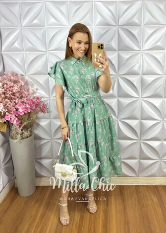 Vestido Gardênia Estampado - Verde Acqua - Milla Chic