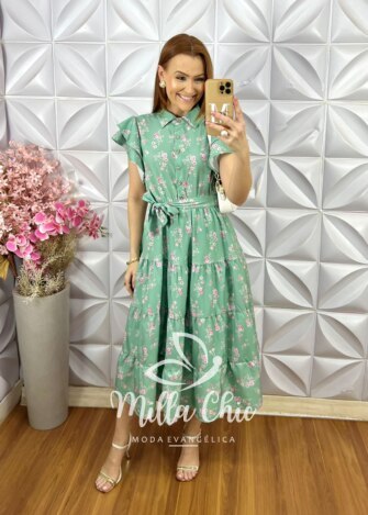 Vestido Gardênia Estampado - Verde Acqua - Milla Chic