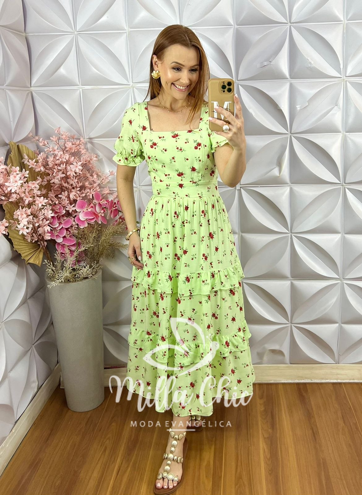 Milla Chic - millachic com br vestido gloria em viscolinho azul new 1 Vestido Glória em Viscolinho - Menta Estampado - Milla Chic