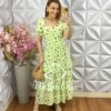 Vestido Glória em Viscolinho - Menta Estampado - Milla Chic