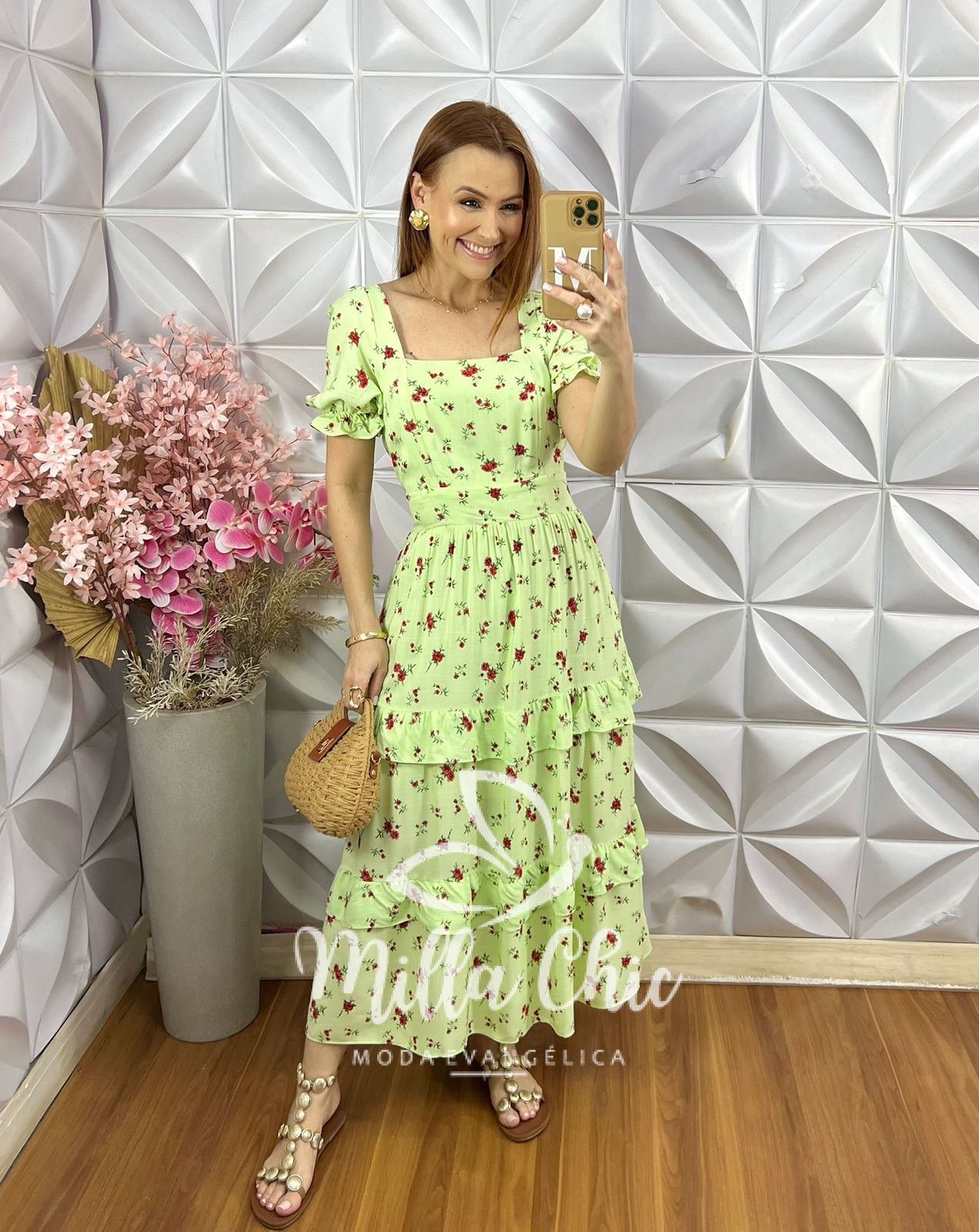 Milla Chic - millachic com br vestido gloria em viscolinho azul new 2 Vestido Glória em Viscolinho - Menta Estampado - Milla Chic