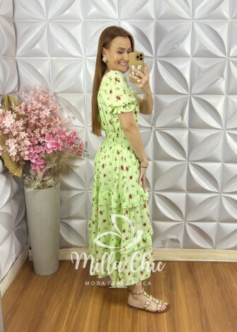 Milla Chic - millachic com br vestido gloria em viscolinho azul new Vestido Glória em Viscolinho - Menta Estampado - Milla Chic