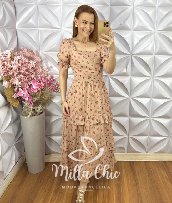 Vestido Glória em Viscolinho - Nude - Milla Chic