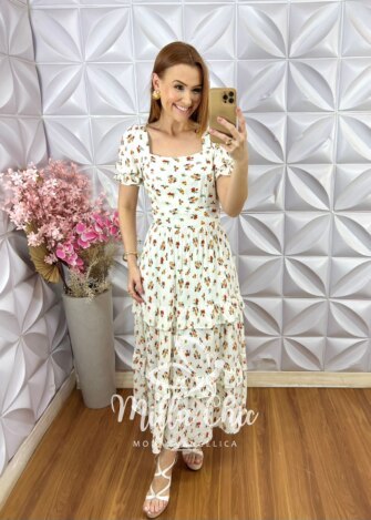 Vestido Glória em Viscolinho - Off White - Milla Chic