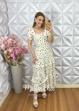 Vestido Glória em Viscolinho - Off White - Milla Chic