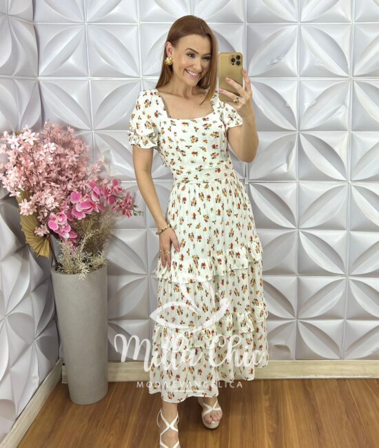 Vestido Glória em Viscolinho - Off White - Milla Chic