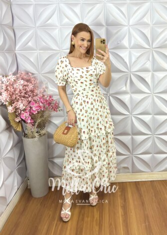Vestido Glória em Viscolinho - Off White - Milla Chic