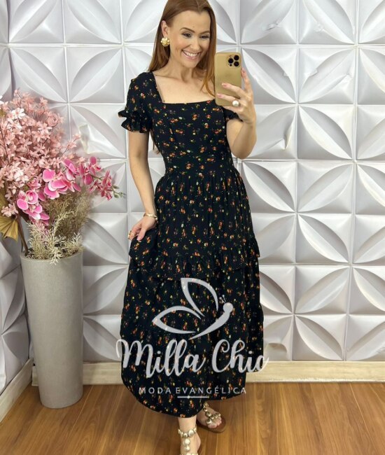 Vestido Glória em Viscolinho - Preto - Milla Chic