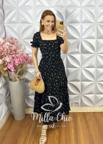 Vestido Glória em Viscolinho - Preto - Milla Chic