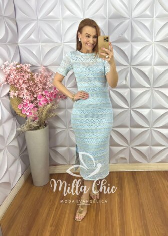 Milla Chic - millachic com br vestido greice em renda crochet azul baby Vestido Greice Em Renda Crochet - Azul Baby - Milla Chic