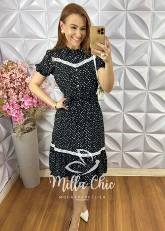 Milla Chic - millachic com br vestido isabela em poa com guipper preto 2 Vestido Isabela em Póa com Guipper - Preto - Milla Chic