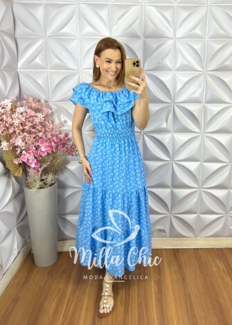 Vestido Joice em Crepinho - Azul - Milla Chic