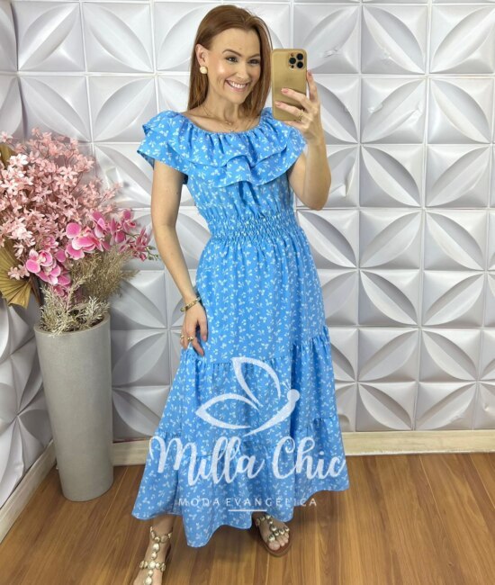 Vestido Joice em Crepinho - Azul - Milla Chic
