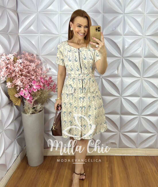 Vestido Joice em Crepinho - Listras  P&B - Milla Chic