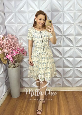 Vestido Joice em Crepinho - Listras  P&B - Milla Chic