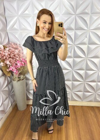 Milla Chic - millachic com br vestido joice em crepinho listras pampb 8 Vestido Joice em Crepinho - Listras P&B - Milla Chic