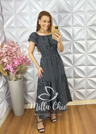 Milla Chic - millachic com br vestido joice em crepinho listras pampb 9 Vestido Joice em Crepinho - Listras P&B - Milla Chic