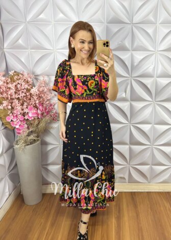 Vestido Jordana em Viscolinho - Preto - Milla Chic