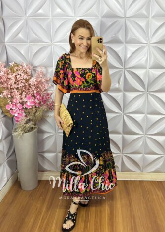 Vestido Jordana em Viscolinho - Preto - Milla Chic