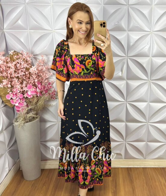 Vestido Jordana em Viscolinho - Preto - Milla Chic