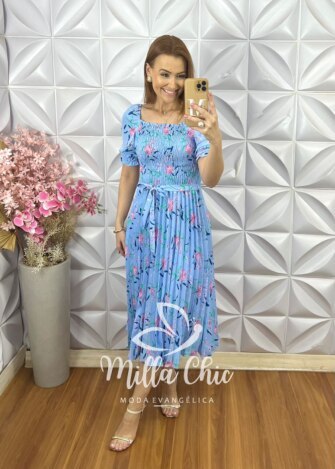 Vestido Laysa Estampado - Azul Celeste - Milla Chic
