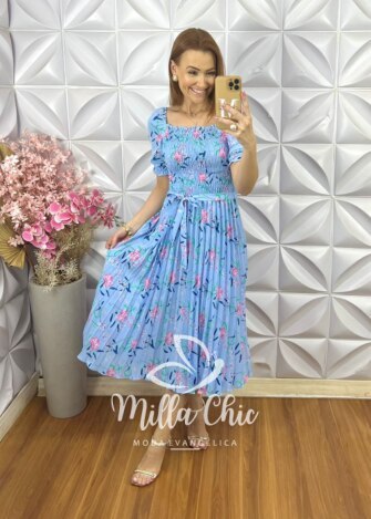 Vestido Laysa Estampado - Azul Celeste - Milla Chic