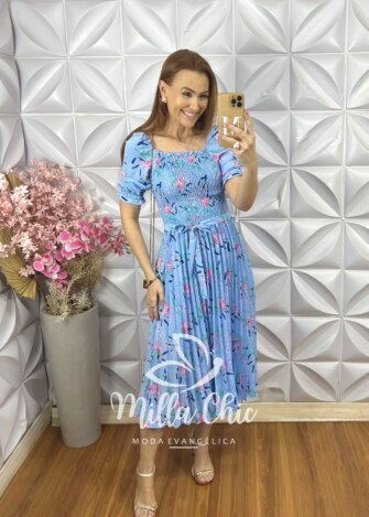 Vestido Laysa Estampado - Azul Celeste - Milla Chic