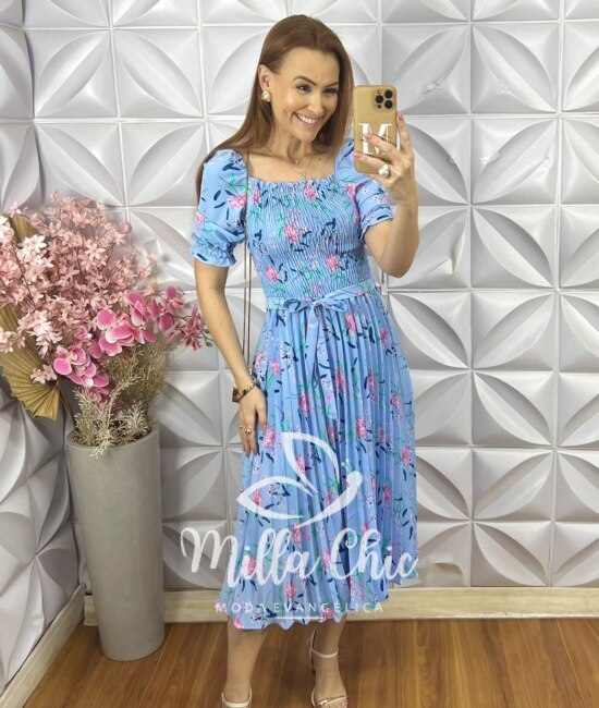 Vestido Laysa Estampado - Azul Celeste - Milla Chic