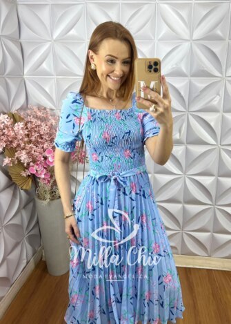 Vestido Laysa Estampado - Azul Celeste - Milla Chic