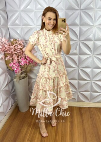 Vestido Marcela em Alfaiataria Estampado - Perolado - Milla Chic