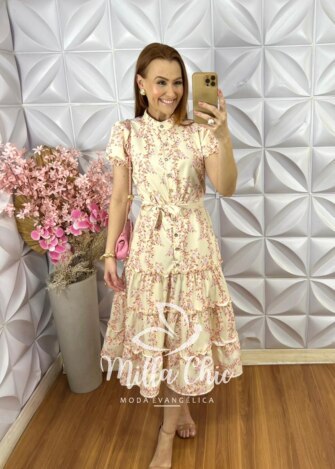 Milla Chic - millachic com br vestido marcela em alfaiataria estampado perolado 3 Vestido Marcela em Alfaiataria Estampado - Perolado - Milla Chic