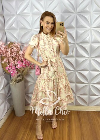 Vestido Marcela em Alfaiataria Estampado - Perolado - Milla Chic