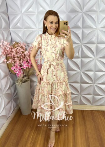 Milla Chic - millachic com br vestido marcela em alfaiataria estampado perolado 4 Vestido Marcela em Alfaiataria Estampado - Perolado - Milla Chic