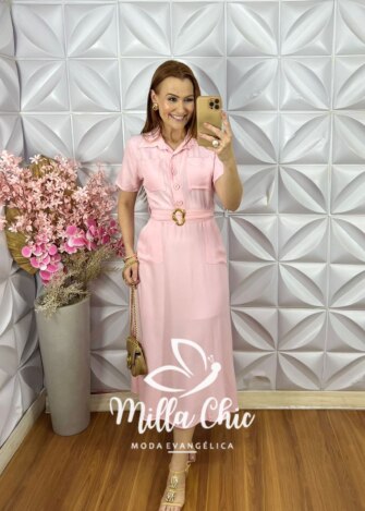 Vestido Rosana Em Viscoamida - Rosa Baby - Milla Chic