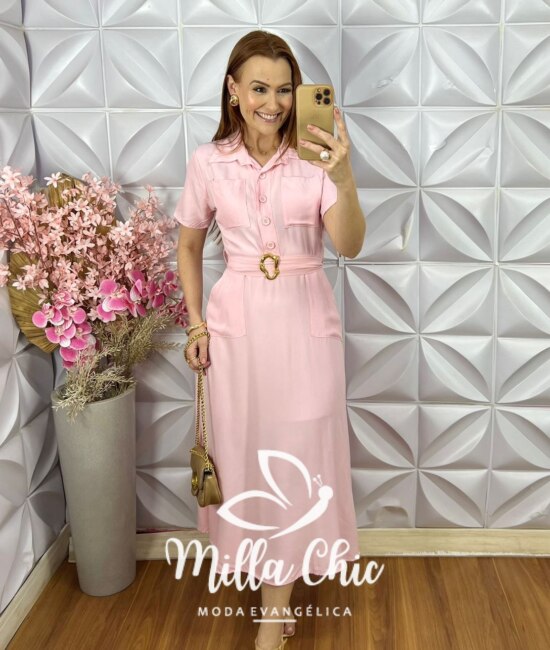 Vestido Rosana Em Viscoamida - Rosa Baby - Milla Chic