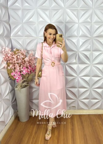 Milla Chic - millachic com br vestido marcela em alfaiataria estampado perolado copia Vestido Rosana Em Viscoamida - Rosa Baby - Milla Chic