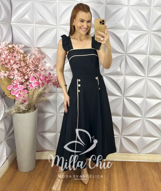 Vestido Margot em Alfaiataria - Preto - Milla Chic