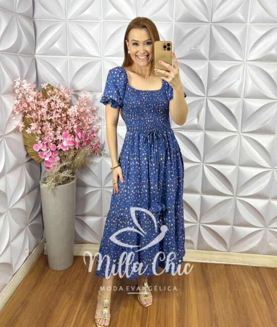 Vestido Melina Em Viscolinho - Azul Lavanda - Milla Chic