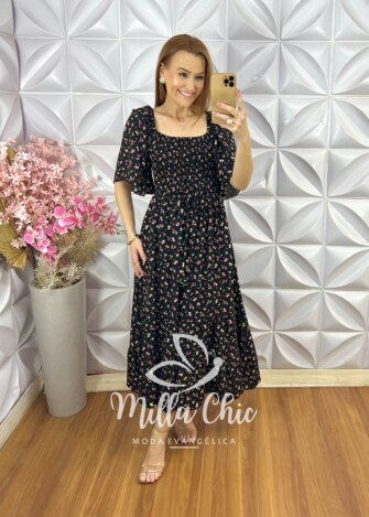 Vestido Melina Em Viscolinho - Preto - Milla Chic