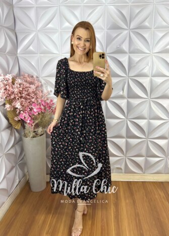 Vestido Melina Em Viscolinho - Preto - Milla Chic