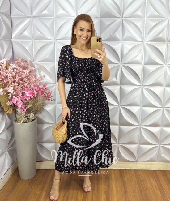 Vestido Melina Em Viscolinho - Preto - Milla Chic