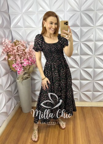 Vestido Melina Em Viscolinho - Preto - Milla Chic