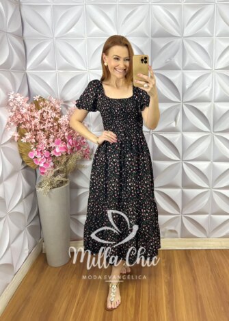Vestido Melina Em Viscolinho - Preto - Milla Chic