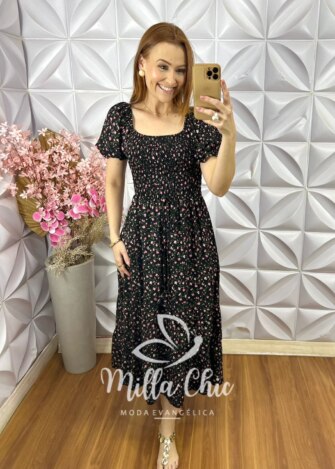 Vestido Melina Em Viscolinho - Preto - Milla Chic
