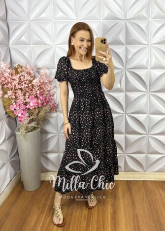 Vestido Melina Em Viscolinho - Preto - Milla Chic