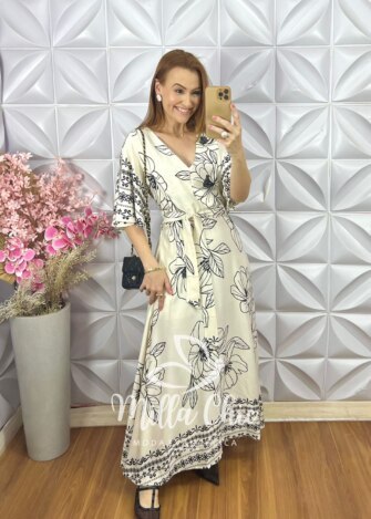 Vestido Odete Em Viscoamida Estampado - Pêssego - Milla Chic