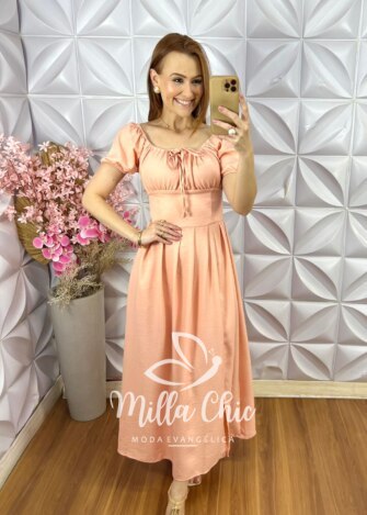 Vestido Pietra Em linho - Pêssego - Milla Chic