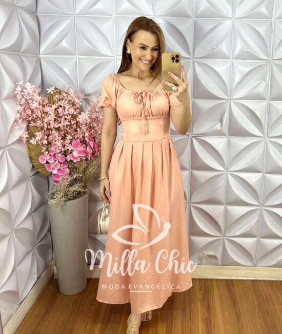 Vestido Pietra Em linho - Pêssego - Milla Chic
