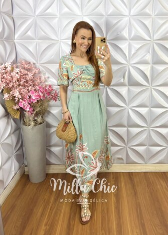 Vestido Riviera em Viscolinho - Verde Sálvia - Milla Chic